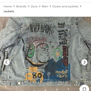 Zara Men's Light Blue Graphic Denim Jacket